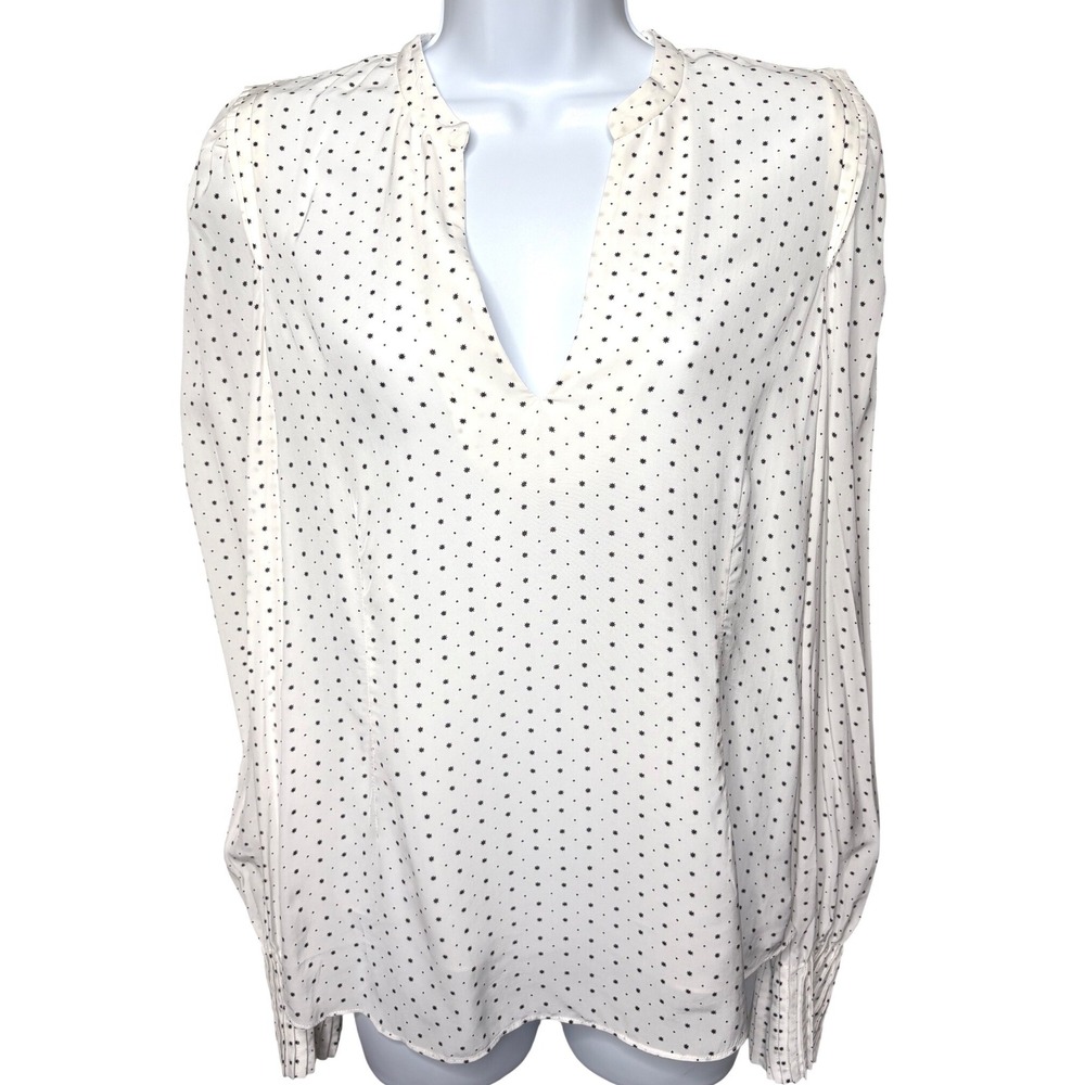 JOIE Womens White Star Print Silk Blouse S Pleated Cuff Romantic Girly Office‎